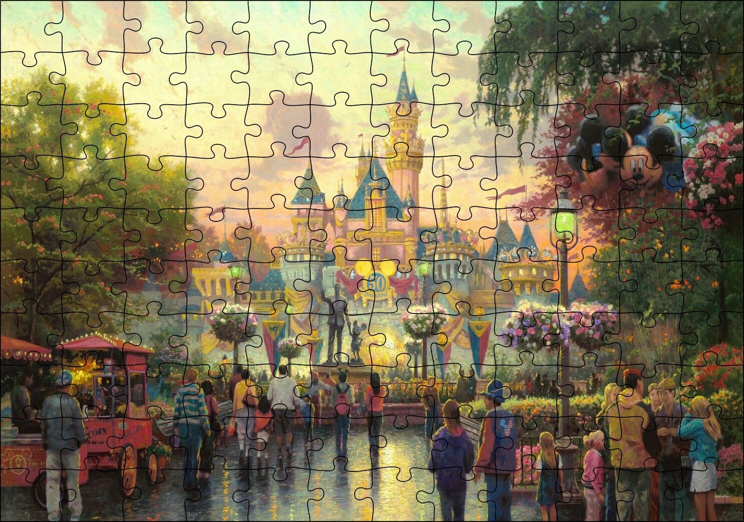 Disneyland ve Ziyaretçileri Puzzle Yapboz MDF Ahşap 120 Parça 24 cm X 34 cm