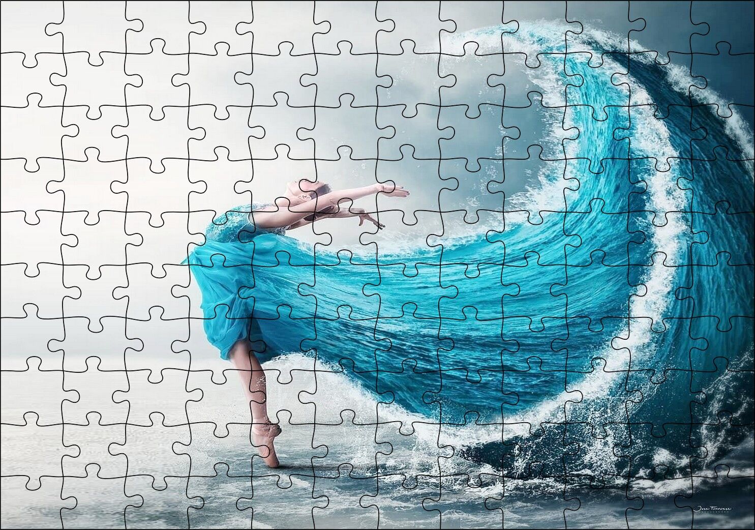 Balerin ve Dev Dalgadan Oluşan Elbisesi Puzzle Yapboz MDF Ahşap