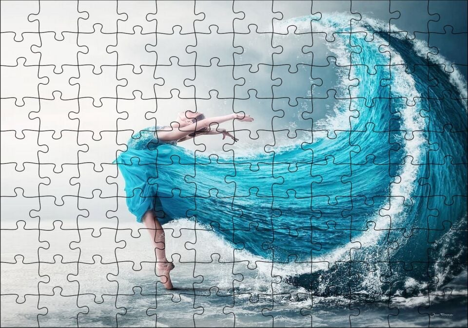 Balerin ve Dev Dalgadan Oluşan Elbisesi Puzzle Yapboz MDF Ahşap