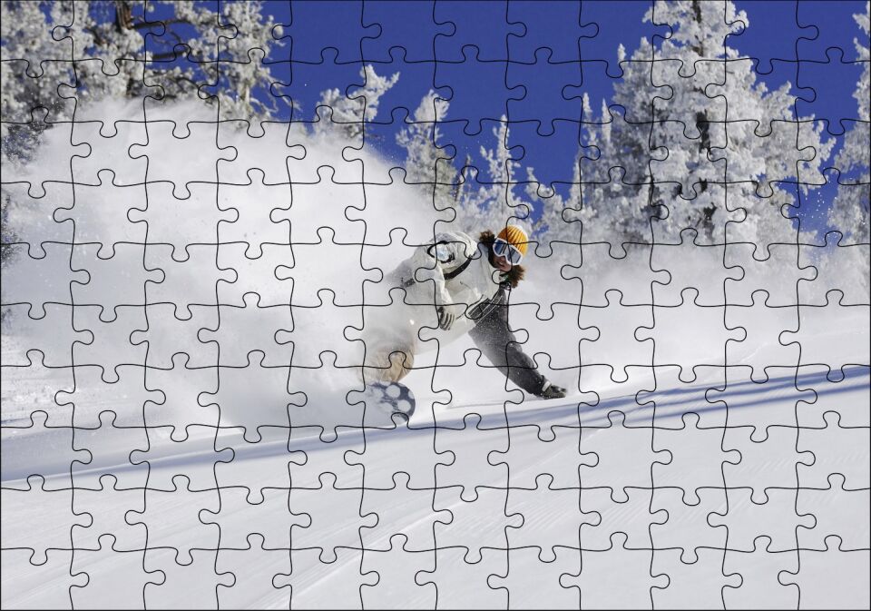 Snowboard Spor Karda Uçmak, Puzzle Yapboz MDF Ahşap