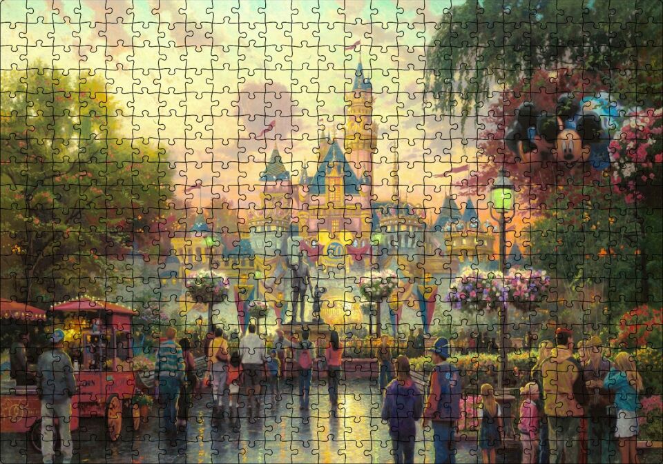 Disneyland ve Ziyaretçileri Puzzle Yapboz MDF Ahşap 500 Parça 49 cm X 68 cm
