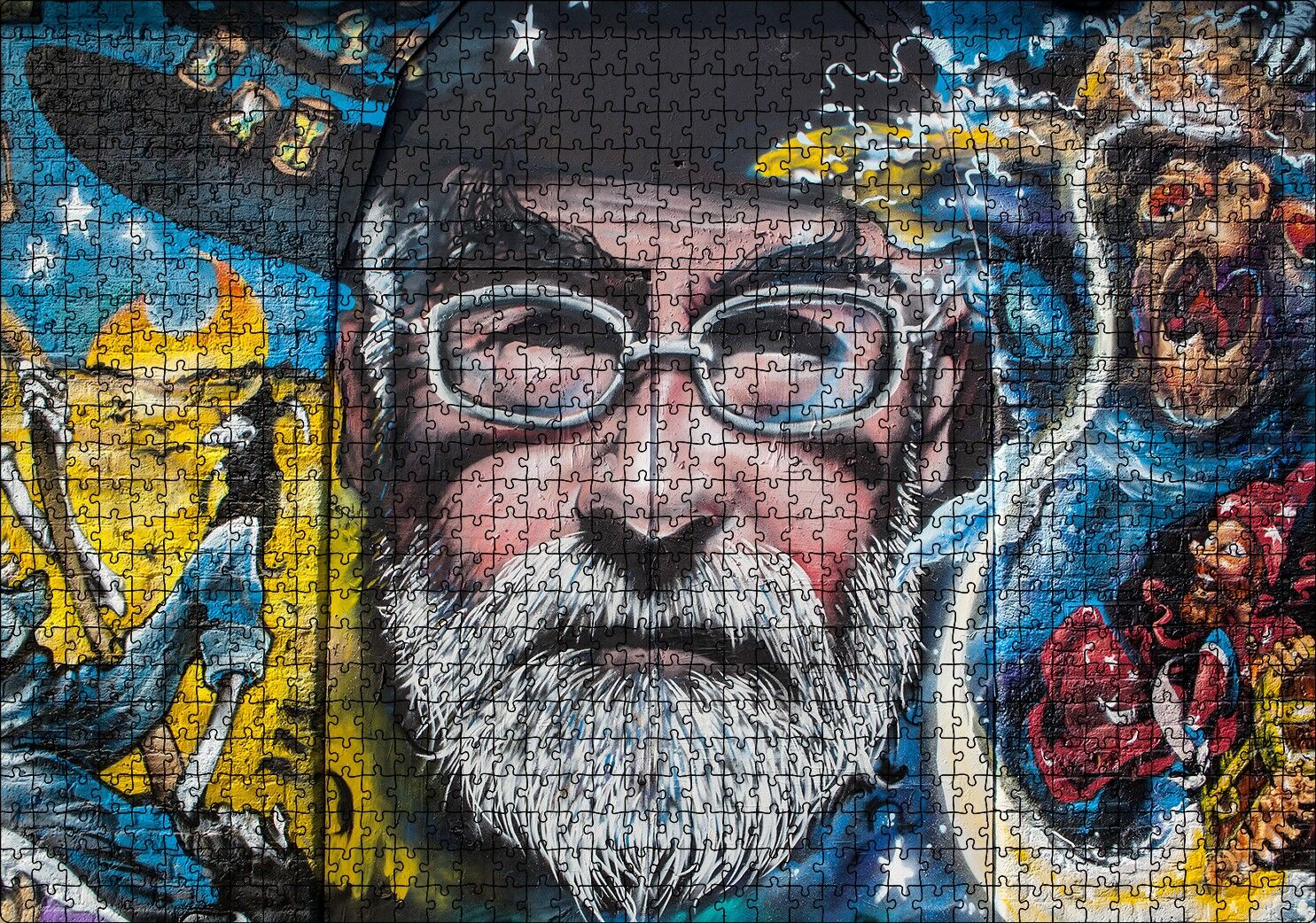Gözlüklü Sakallı Adam Duvar Boyama Puzzle Yapboz MDF Ahşap 1000 Parça 49 cm X 68 cm