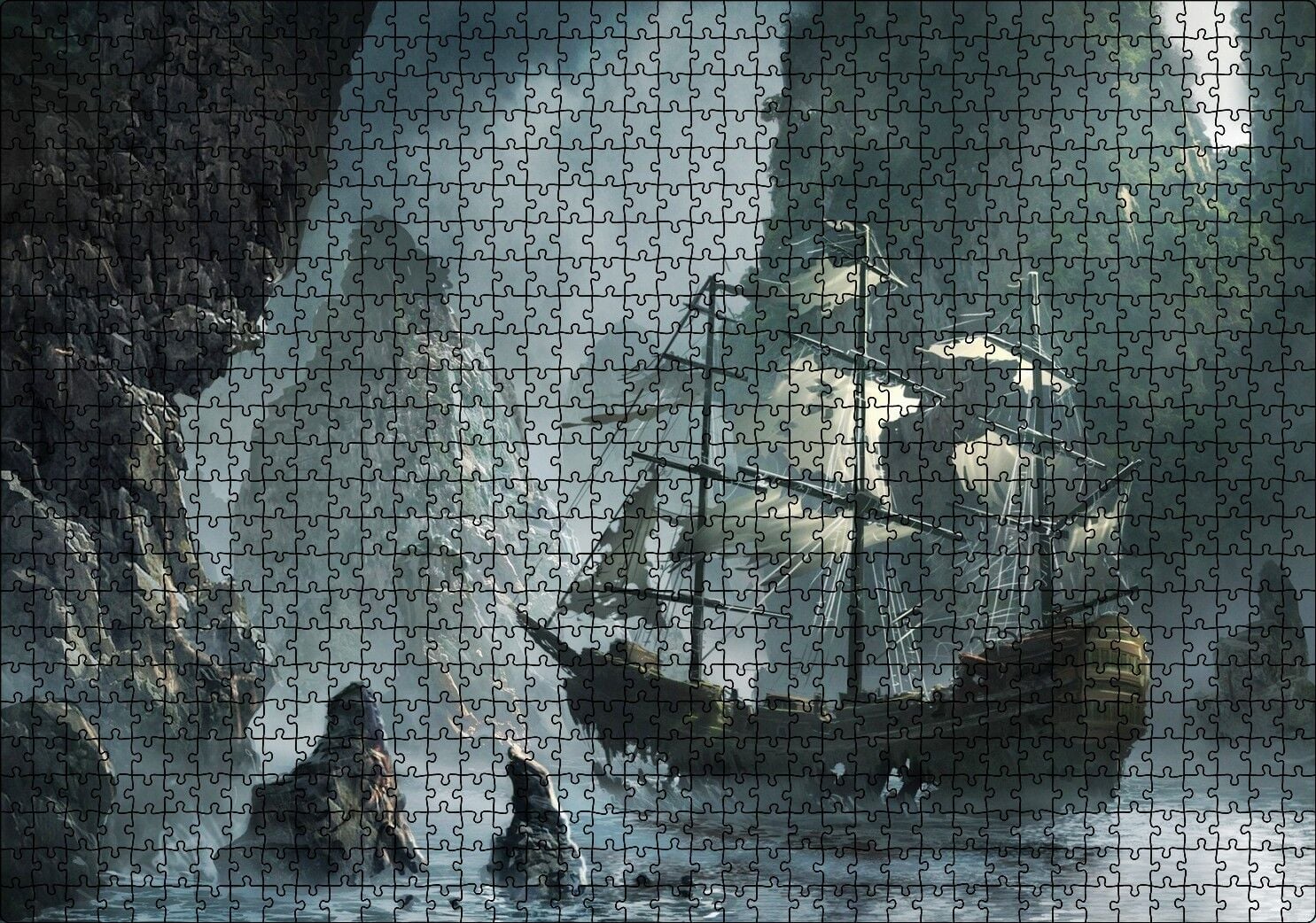 Sanat Eseri Eski Gemi Fantastik Sanat Hayalet Gemi Gemi Yelkenli Puzzle Yapboz MDF Ahşap 1000 Parça 49 cm X 68 cm