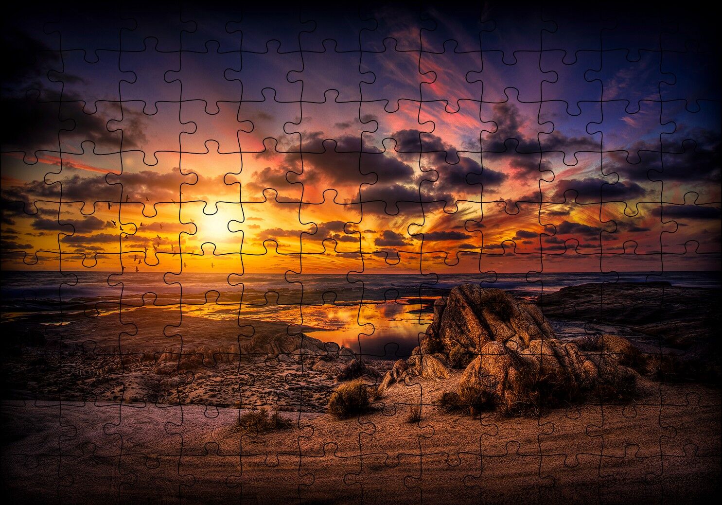 Günbatımında Kuşlar ve Bulutlar Puzzle Yapboz MDF Ahşap 120 Parça 24 cm X 34 cm