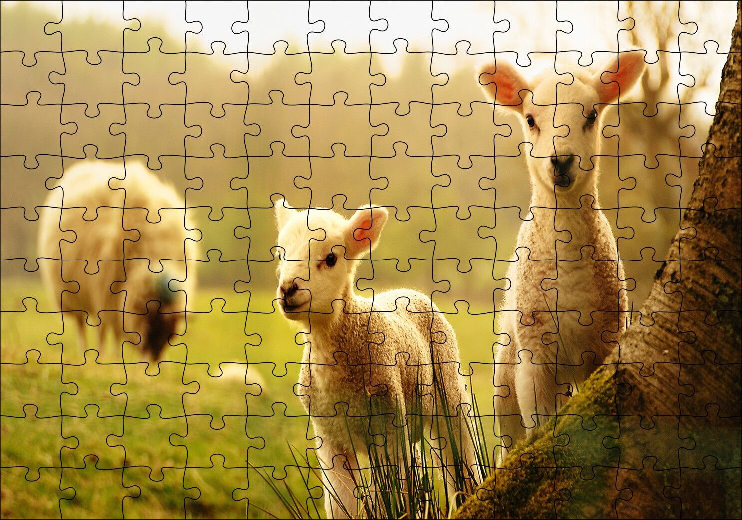 Koyun Kuzular Görseli Puzzle Yapboz MDF Ahşap 120 Parça 24 cm X 34 cm
