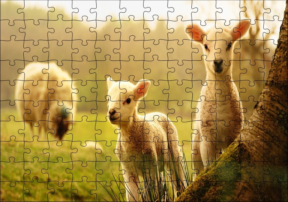 Koyun Kuzular Görseli Puzzle Yapboz MDF Ahşap 120 Parça 24 cm X 34 cm
