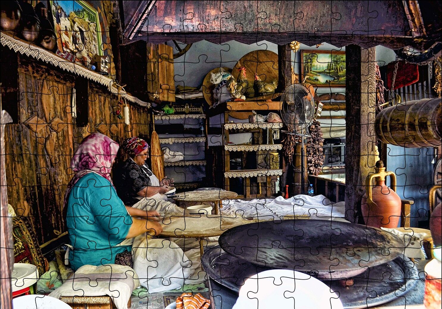 Sacda Ekmek Yapan Kadınlar Puzzle Yapboz MDF Ahşap