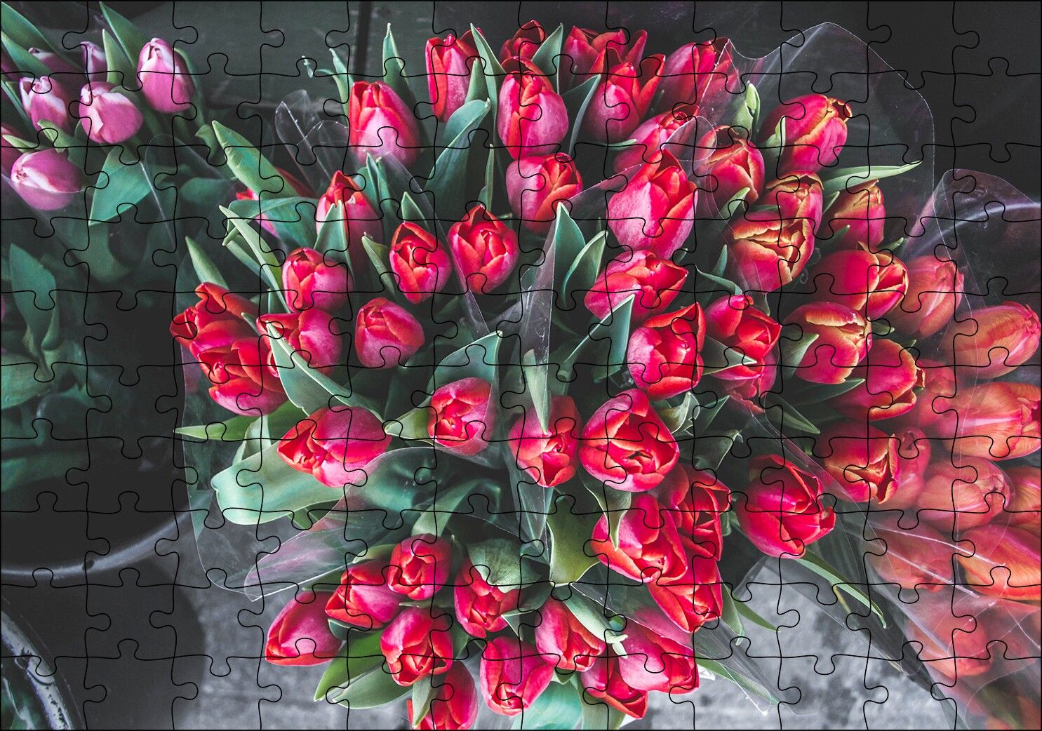 Kırmızı Lale Demeti Puzzle Yapboz MDF Ahşap