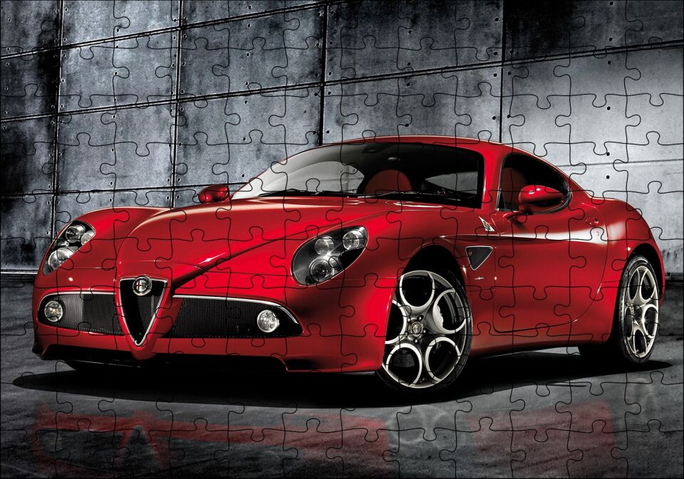 Kırmızı Renk Alfa Romeo 8C Competizione Araba, Puzzle Yapboz MDF Ahşap