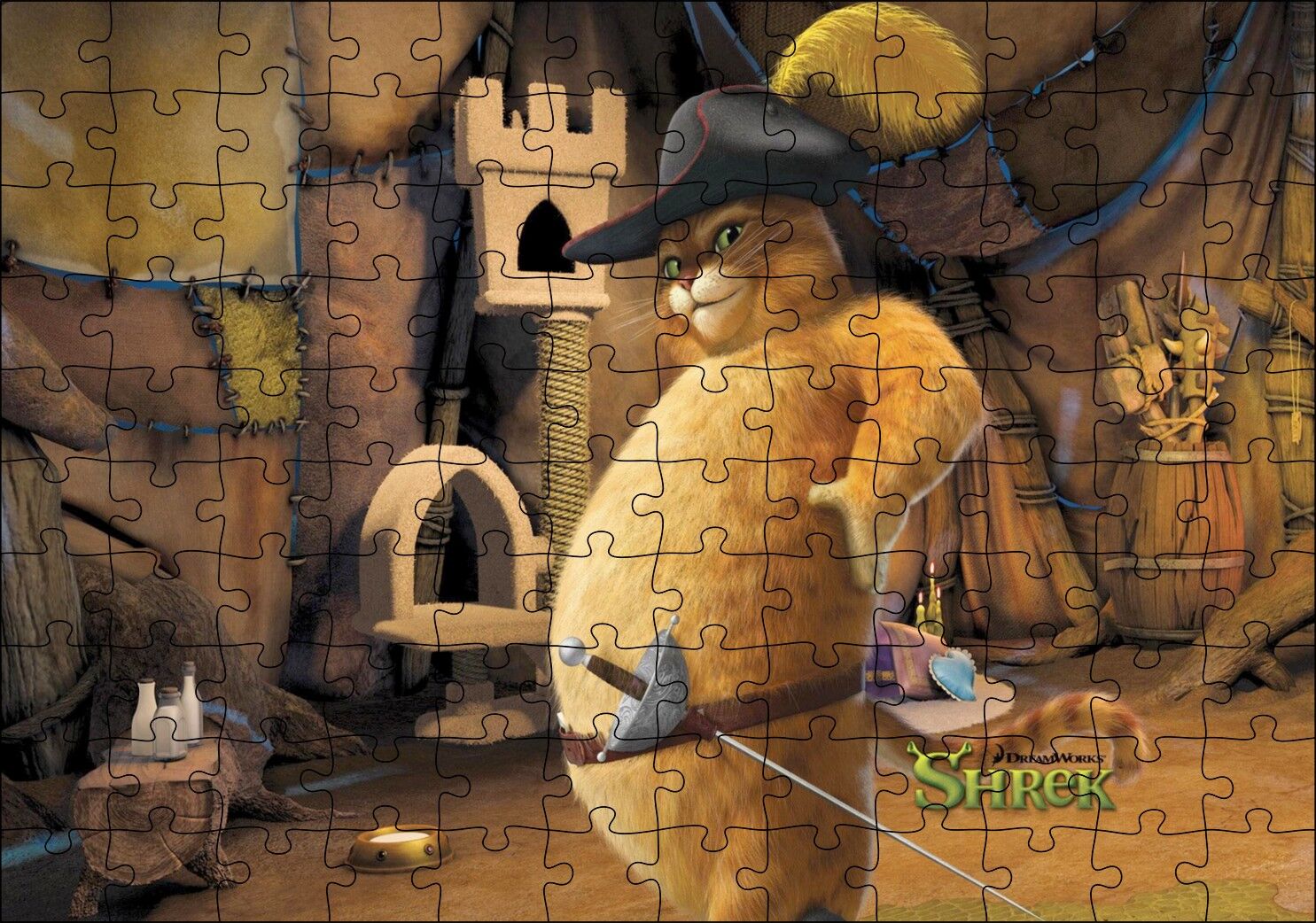 Sonsuza Kadar Shrek Kedi Görseli Puzzle Yapboz MDF Ahşap