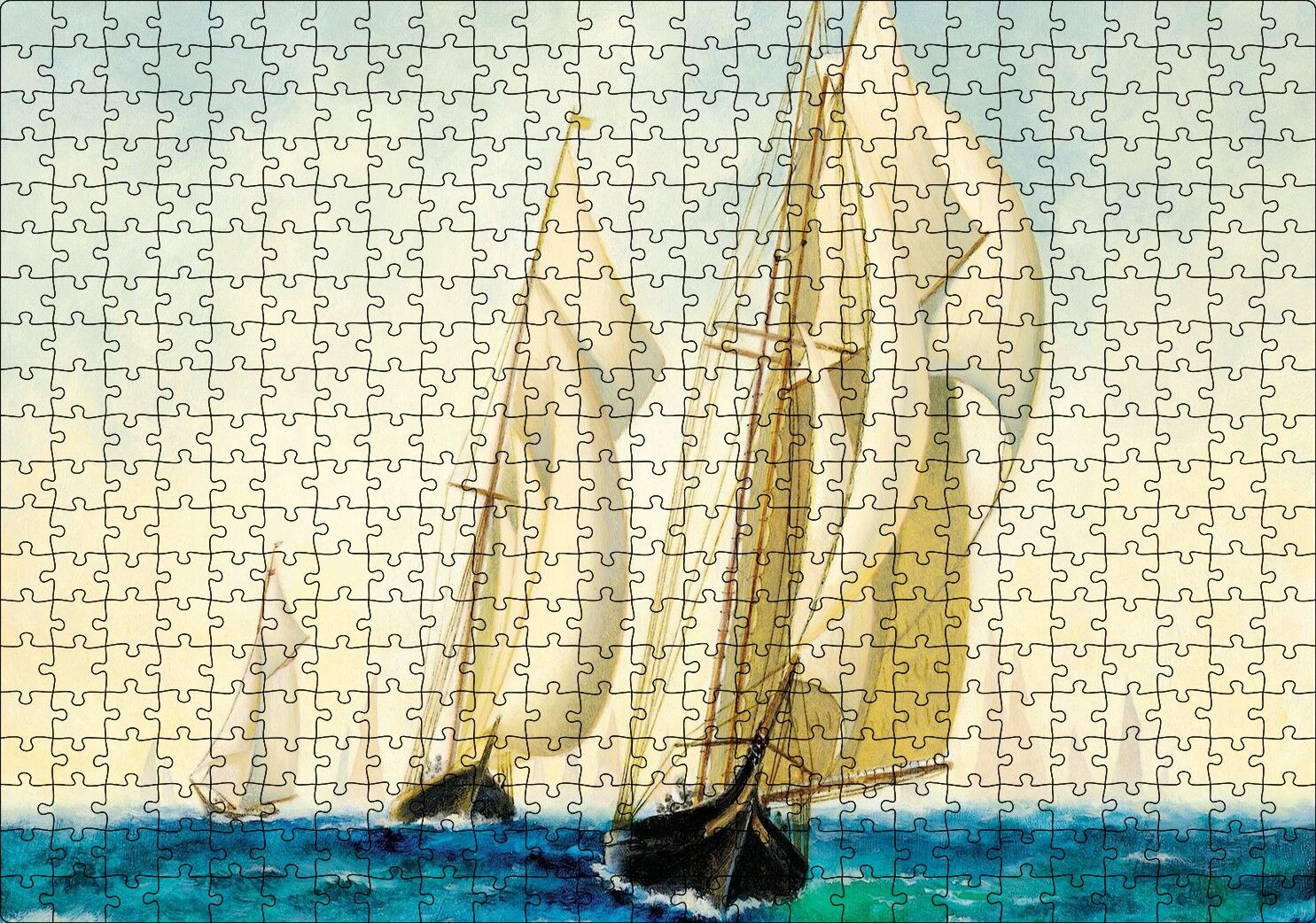 Sanat Eseri Yelkenli Gemi Boyama Duvar Kağıdı Puzzle Yapboz MDF Ahşap 500 Parça 49 cm X 68 cm
