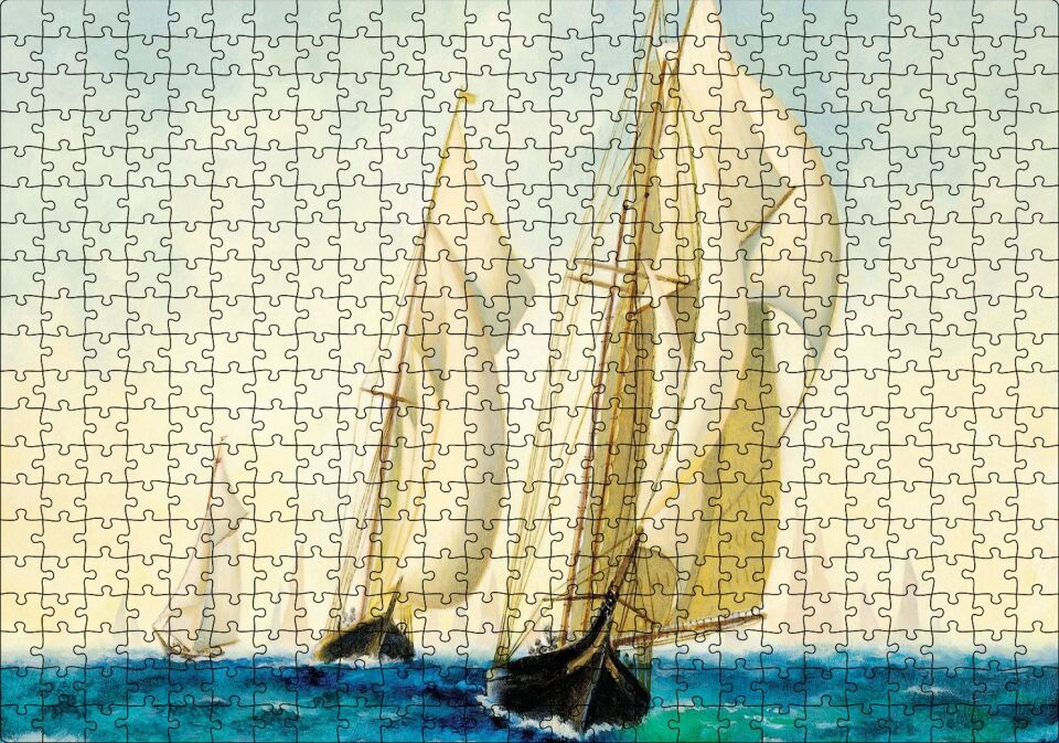 Sanat Eseri Yelkenli Gemi Boyama Duvar Kağıdı Puzzle Yapboz MDF Ahşap 500 Parça 49 cm X 68 cm