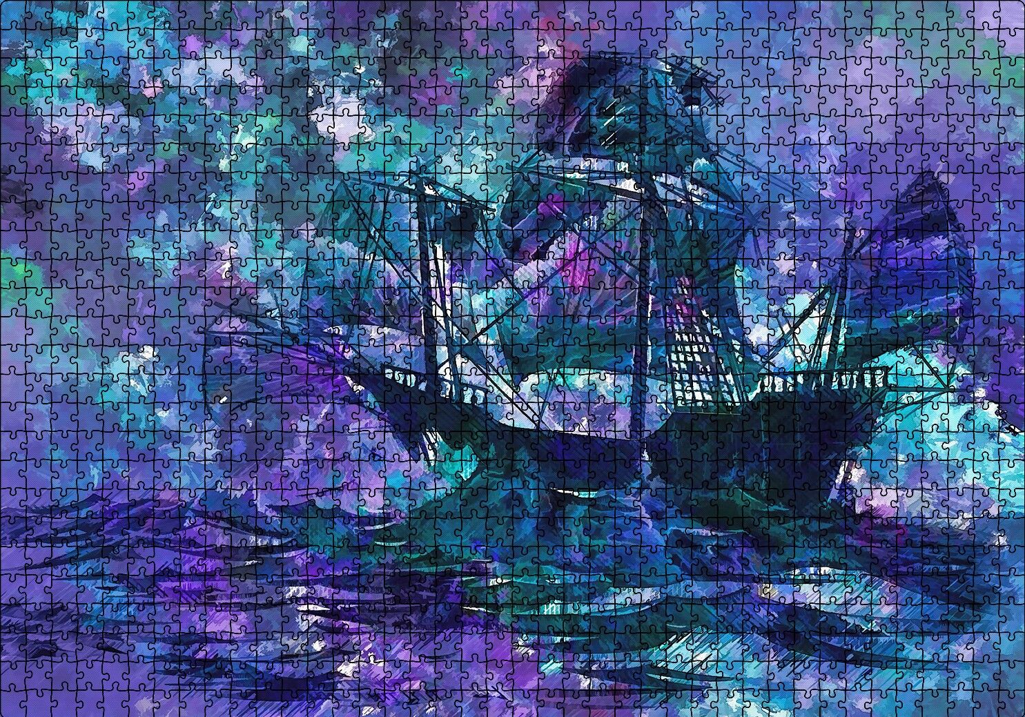 Boyama Fırtınada Yelkenli Gemi Puzzle Yapboz MDF Ahşap 1000 Parça 49 cm X 68 cm