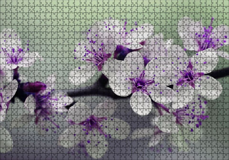 Dalda Kiraz Çiçekleri Puzzle Yapboz MDF Ahşap 1000 Parça 49 cm X 68 cm