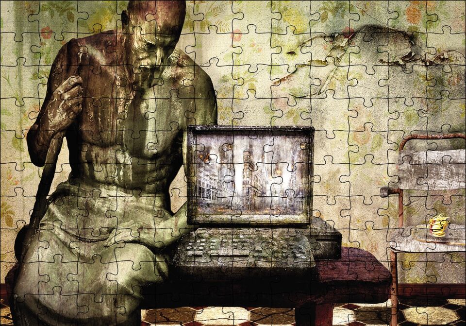 Bilgisayar Heykel Geçmiş Gelecek Puzzle Yapboz MDF Ahşap 120 Parça 24 cm X 34 cm
