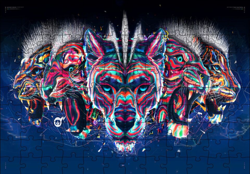 Dijital Leopar Jaguar Kaplan Aslan Büyük Kedi Geni Puzzle Yapboz MDF Ahşap