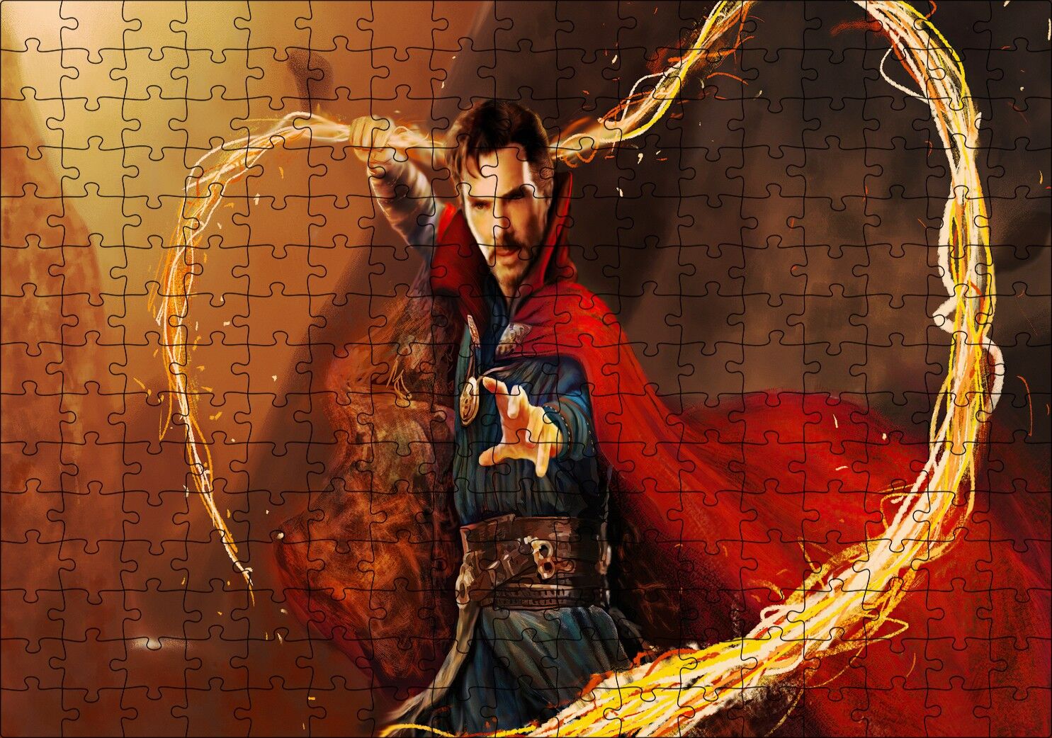 Doktor Strange ve Alev Kırbacı Puzzle Yapboz MDF Ahşap 255 Parça 34 cm X 49 cm