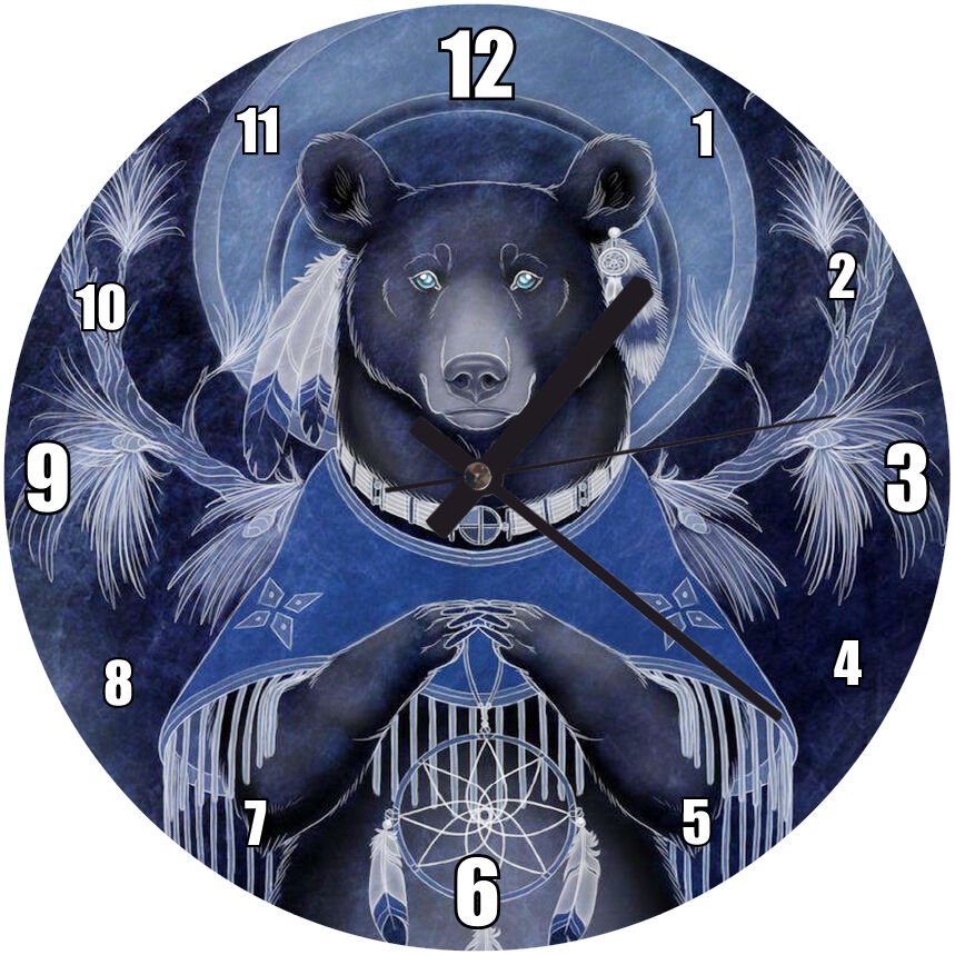 Yağlı Boya Fantastik Çizim Ayı Figürü Mdf Ahşap Duvar Saati