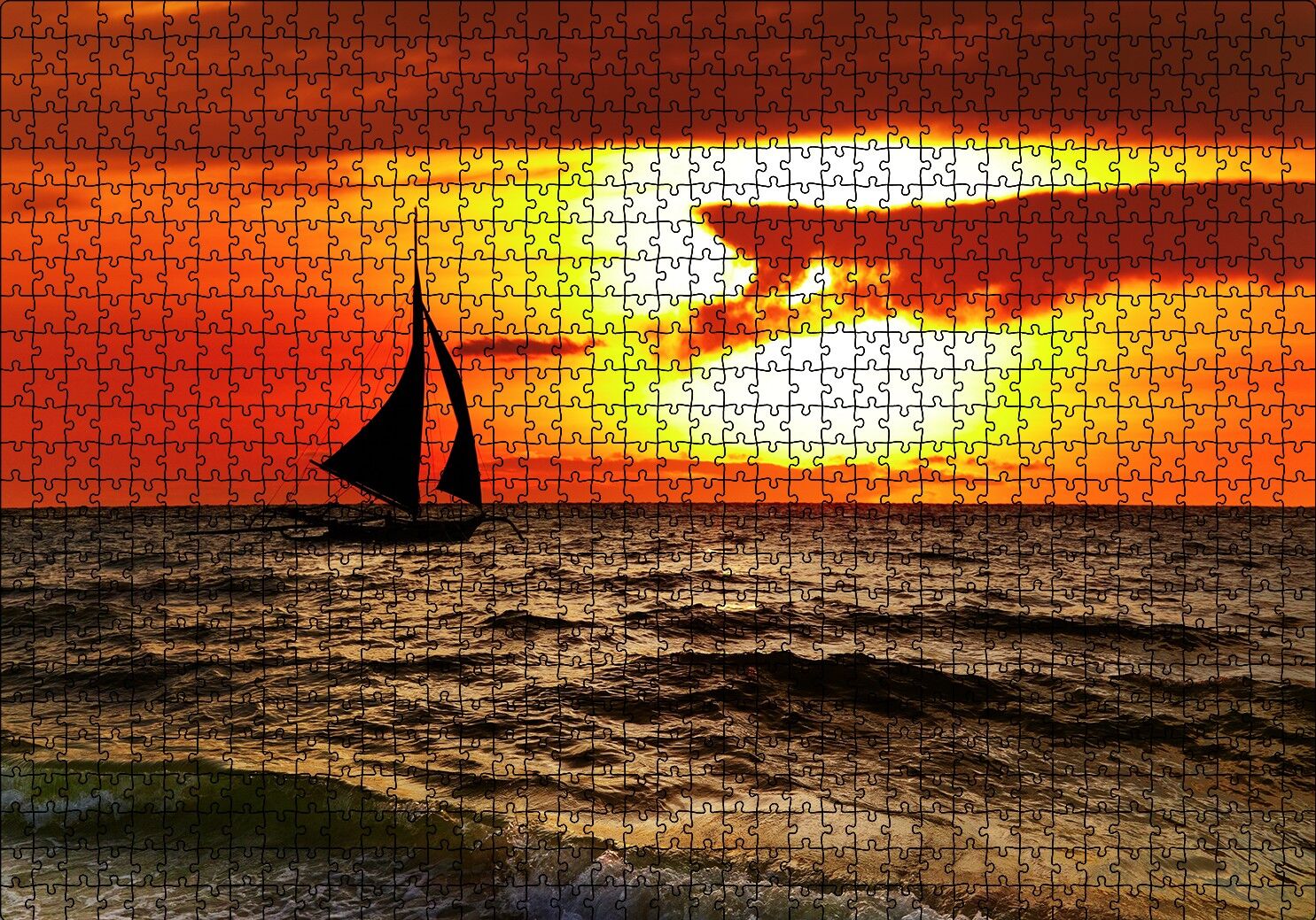 Günbatımında Yelkenli Silüeti Puzzle Yapboz MDF Ahşap 1000 Parça 49 cm X 68 cm