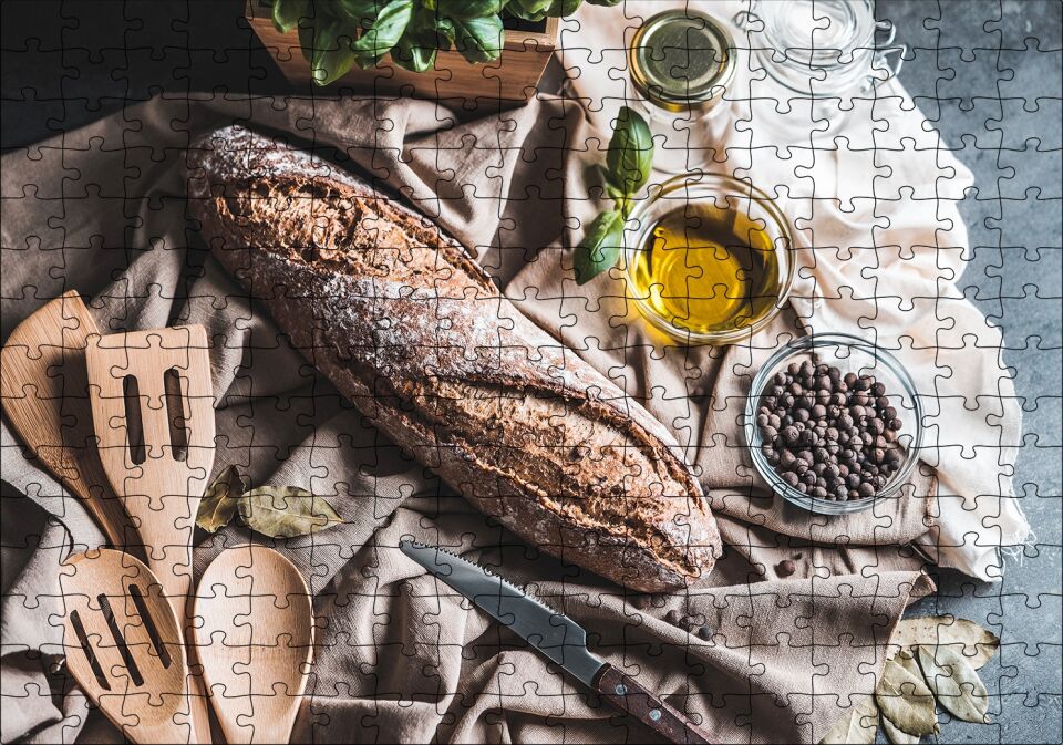 Ev Yapımı Doğal Ekmek Puzzle Yapboz MDF Ahşap 255 Parça 34 cm X 49 cm