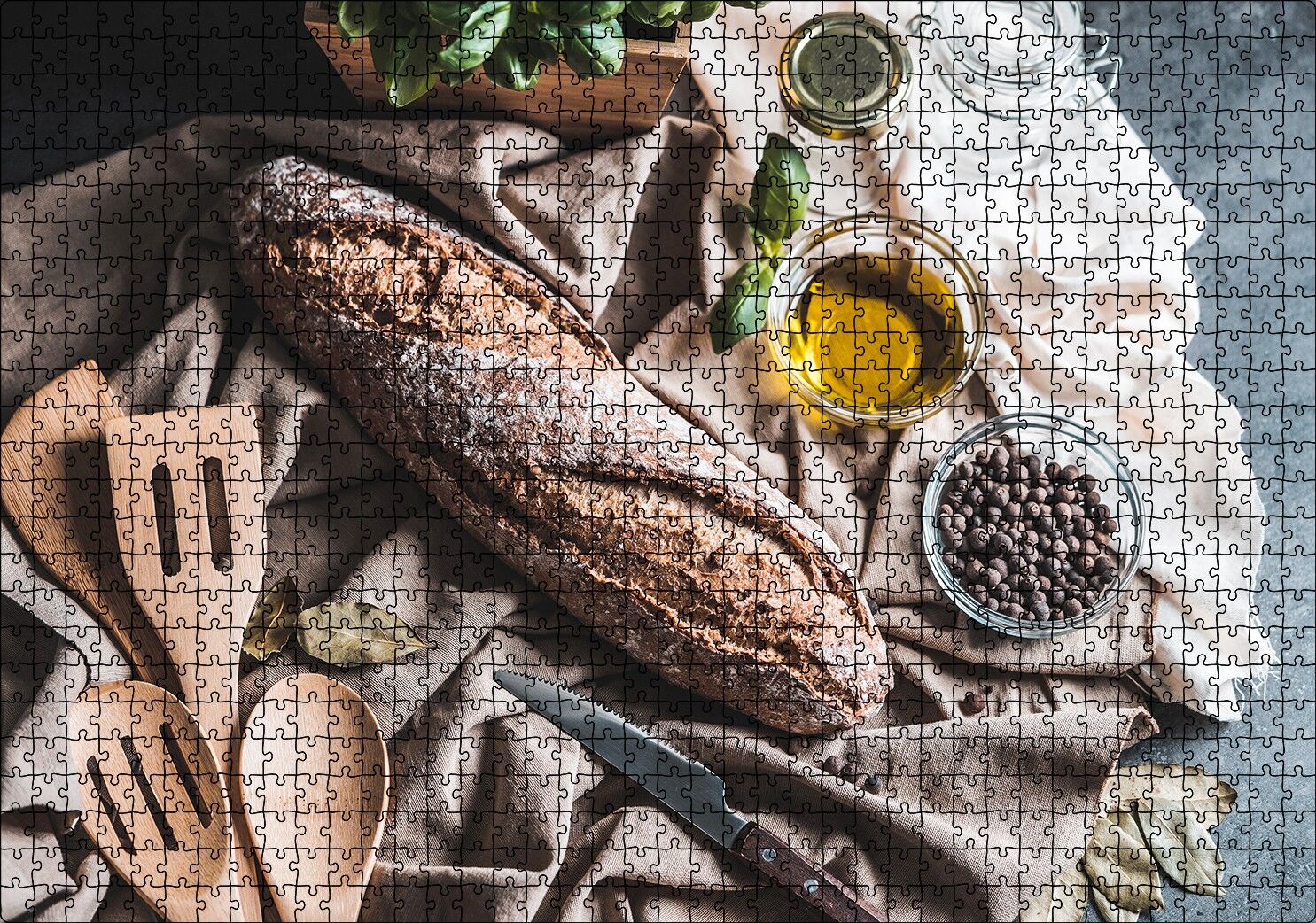 Ev Yapımı Doğal Ekmek Puzzle Yapboz MDF Ahşap 1000 Parça 49 cm X 68 cm
