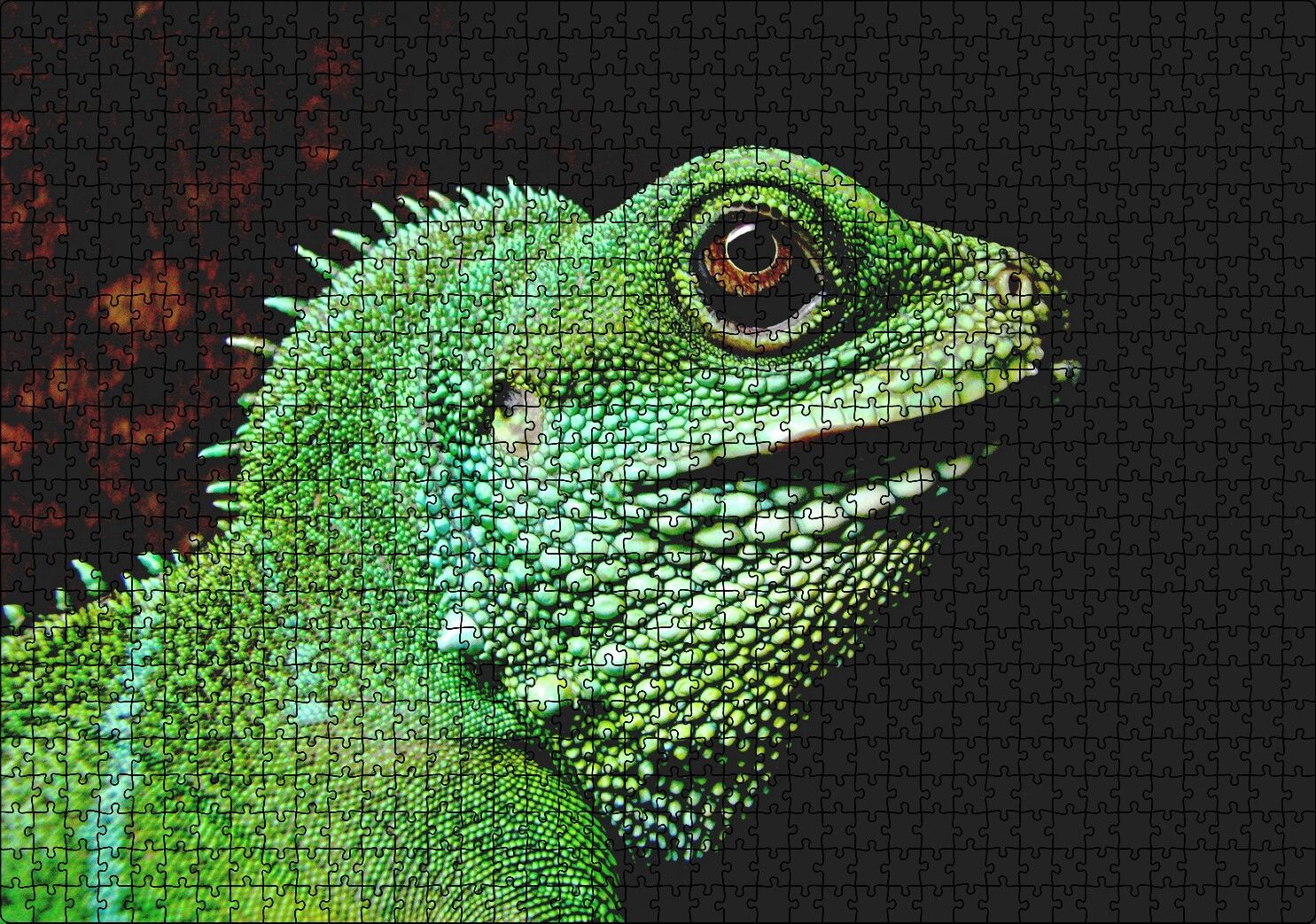 Parlak Yeşil Renkleriyle Kertenkele Puzzle Yapboz MDF Ahşap 1000 Parça 49 cm X 68 cm