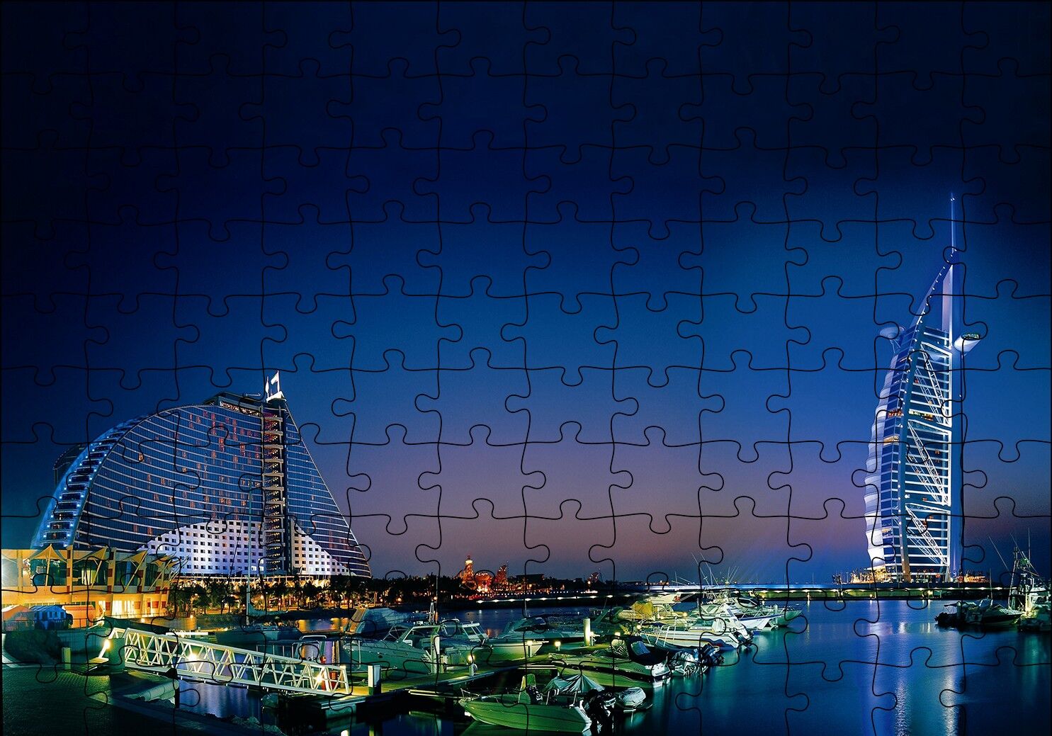 Dubai Jumeirah Gece Manzarası Puzzle Yapboz MDF Ahşap