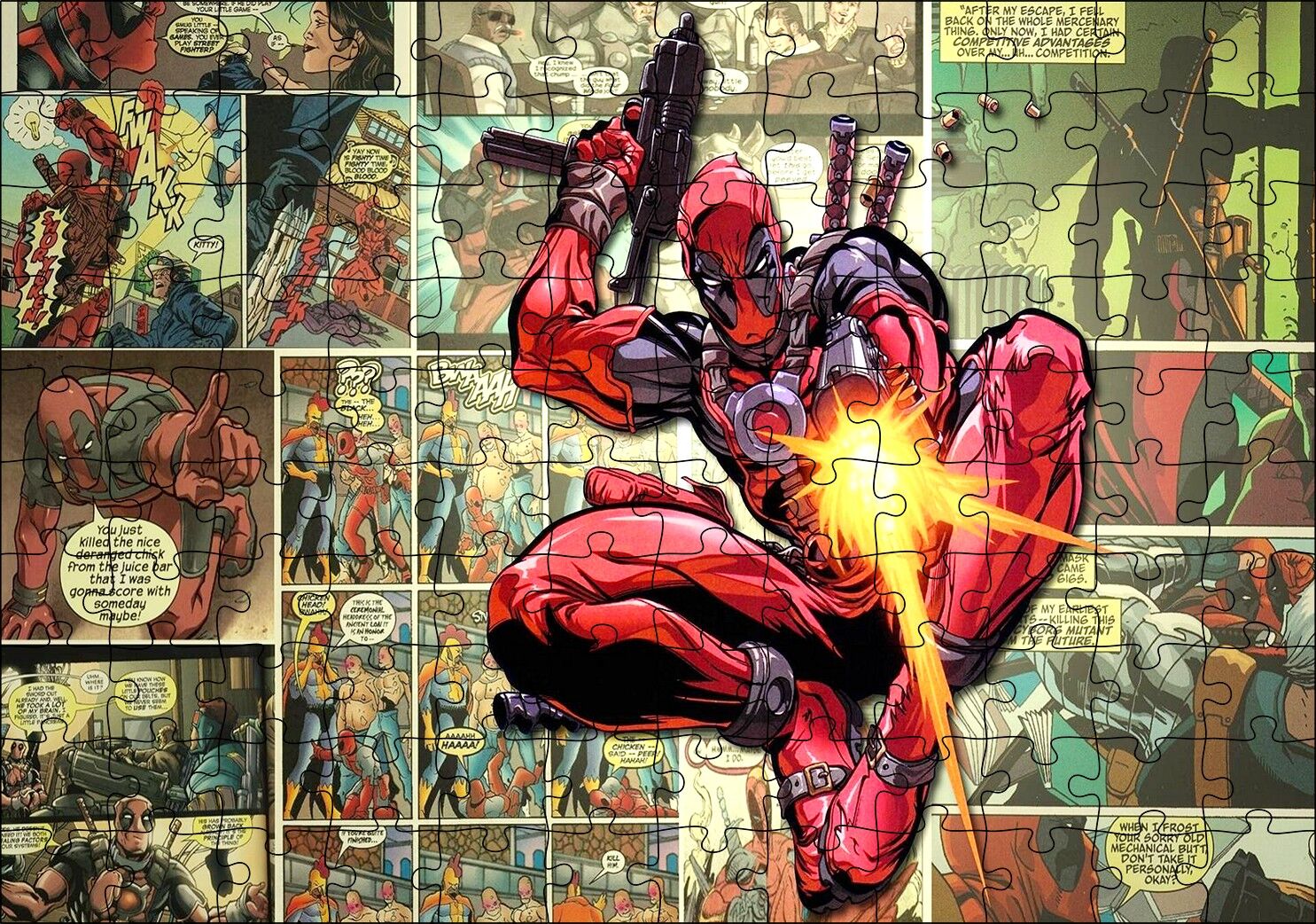 Deadpool Çizgi Roman Görseli Puzzle Yapboz MDF Ahşap 120 Parça 24 cm X 34 cm