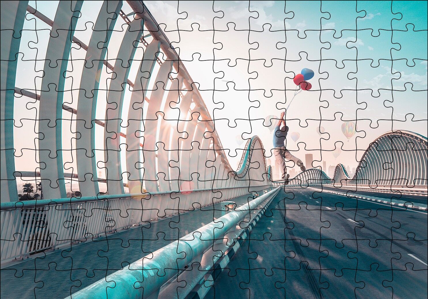 Dubai Köprüsü'nde Balonlu Adam Puzzle Yapboz MDF Ahşap