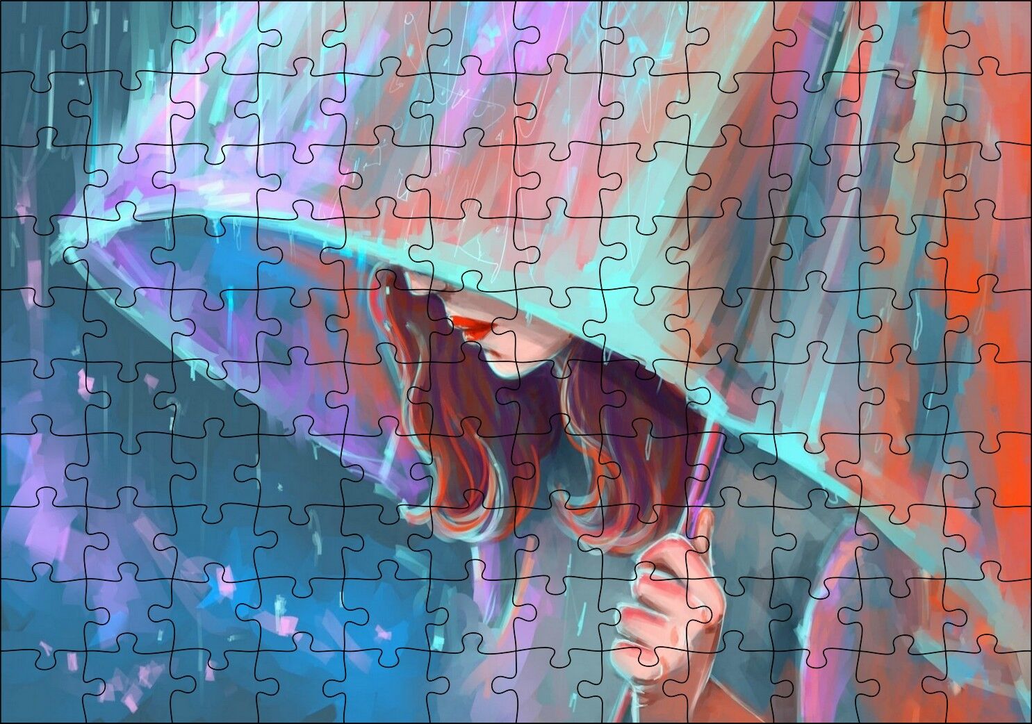 Şemsiye Tutan Kadın Görseli Puzzle Yapboz MDF Ahşap