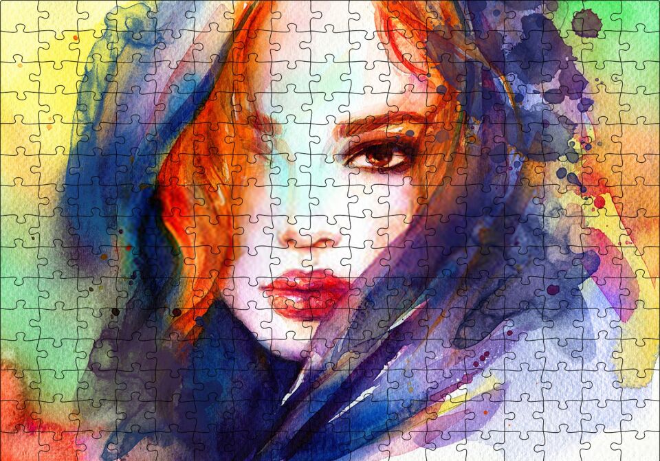 Modern Sanat Başı Örtülü Kadın Puzzle Yapboz MDF Ahşap 255 Parça 34 cm X 49 cm