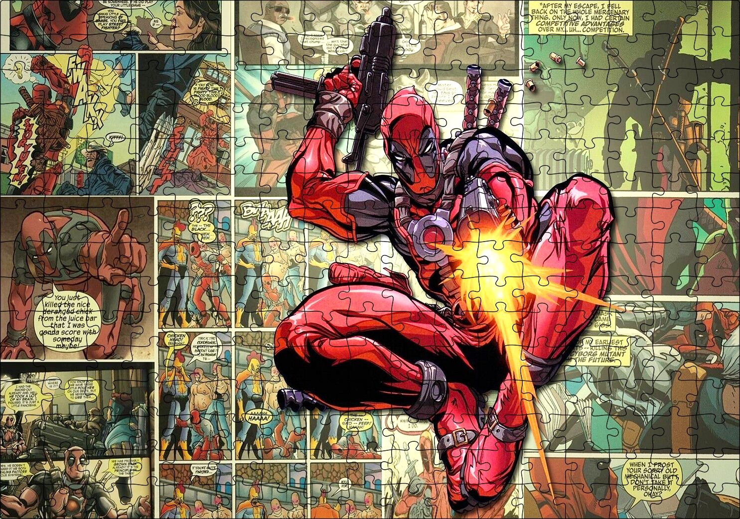 Deadpool Çizgi Roman Görseli Puzzle Yapboz MDF Ahşap 255 Parça 34 cm X 49 cm