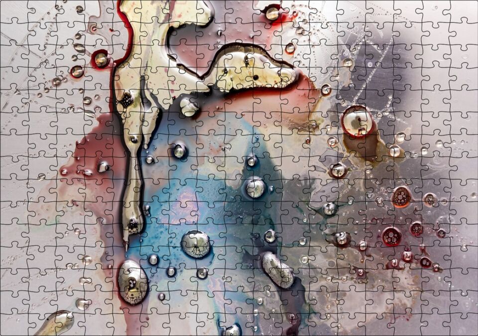 Parlak Zeminde Civalı Mürekkep Lekesi Desen Puzzle Yapboz MDF Ahşap 255 Parça 34 cm X 49 cm