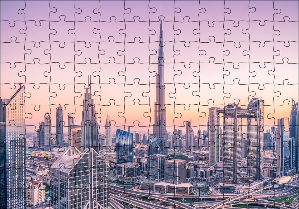 Dubai Şehir Merkezi Manzarası Puzzle Yapboz MDF Ahşap