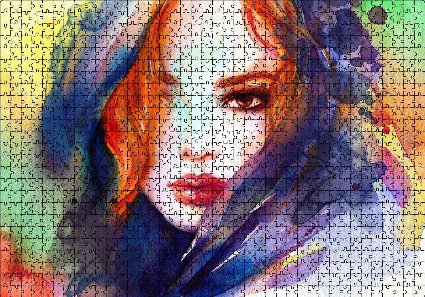 Modern Sanat Başı Örtülü Kadın Puzzle Yapboz MDF Ahşap 1000 Parça 49 cm X 68 cm