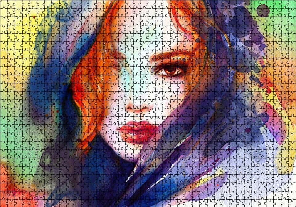 Modern Sanat Başı Örtülü Kadın Puzzle Yapboz MDF Ahşap 1000 Parça 49 cm X 68 cm