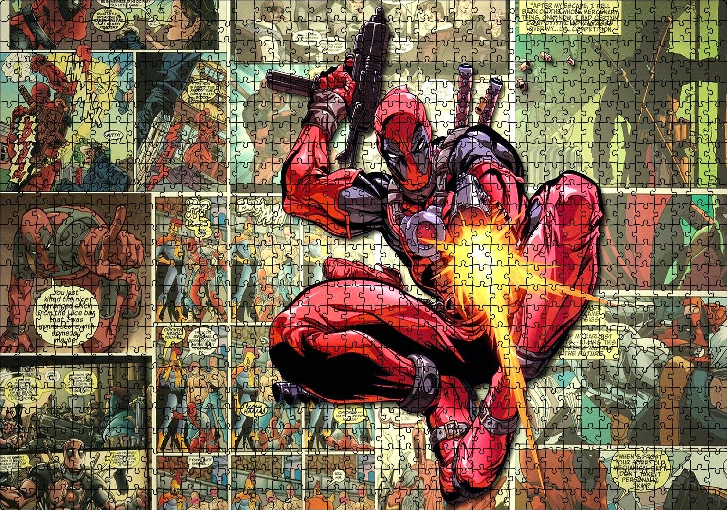 Deadpool Çizgi Roman Görseli Puzzle Yapboz MDF Ahşap 1000 Parça 49 cm X 68 cm