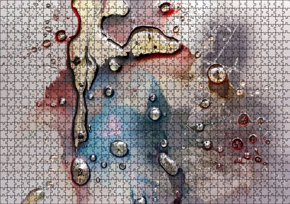 Parlak Zeminde Civalı Mürekkep Lekesi Desen Puzzle Yapboz MDF Ahşap 1000 Parça 49 cm X 68 cm
