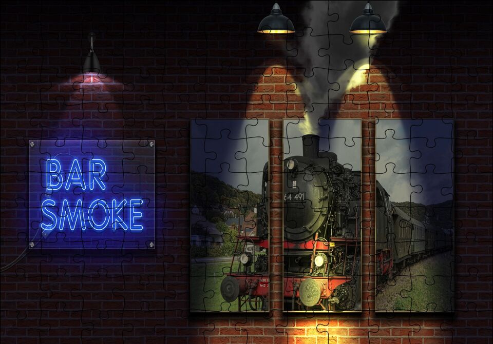 Duman Bar Neon Tabela Puzzle Yapboz MDF Ahşap