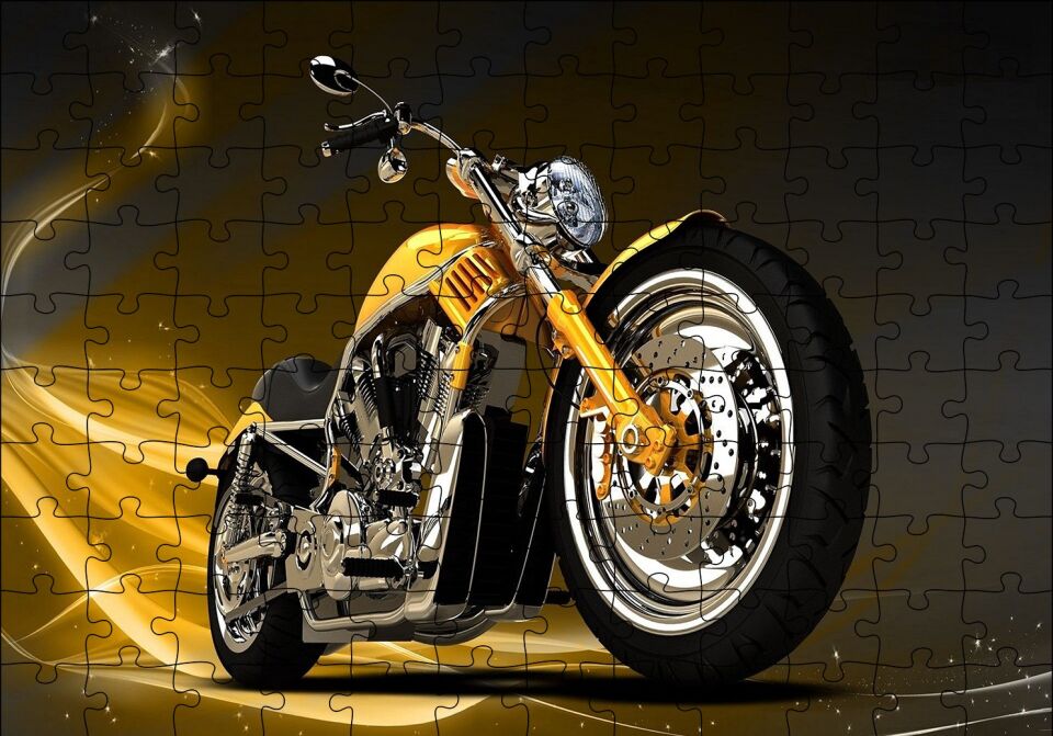 Sarı Chopper Motorsiklet Puzzle Yapboz MDF Ahşap 120 Parça 24 cm X 34 cm