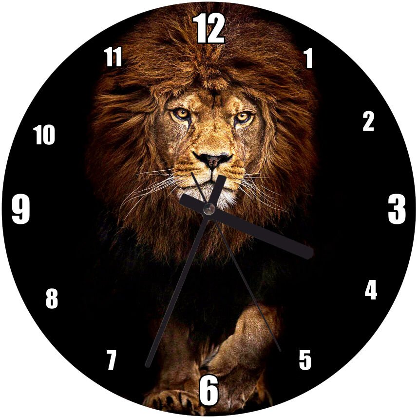 Karanlık Arkaplan Görkemli Erkek Aslan Mdf Ahşap Duvar Saati