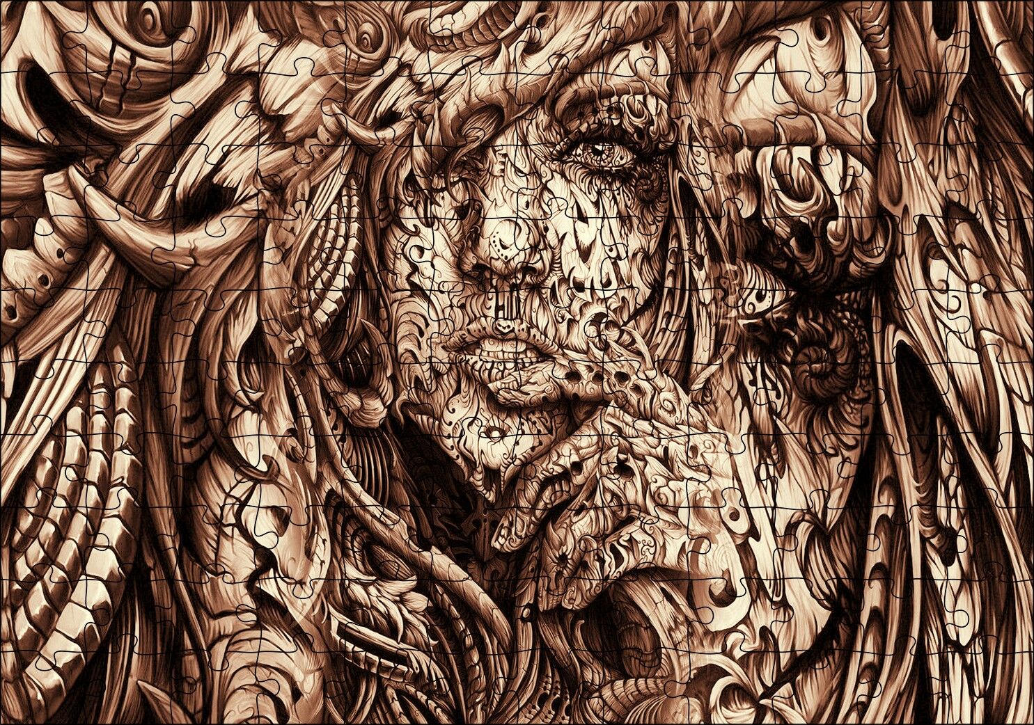 Desenler Arasında Gizli Kadın Yüzü Puzzle Yapboz MDF Ahşap