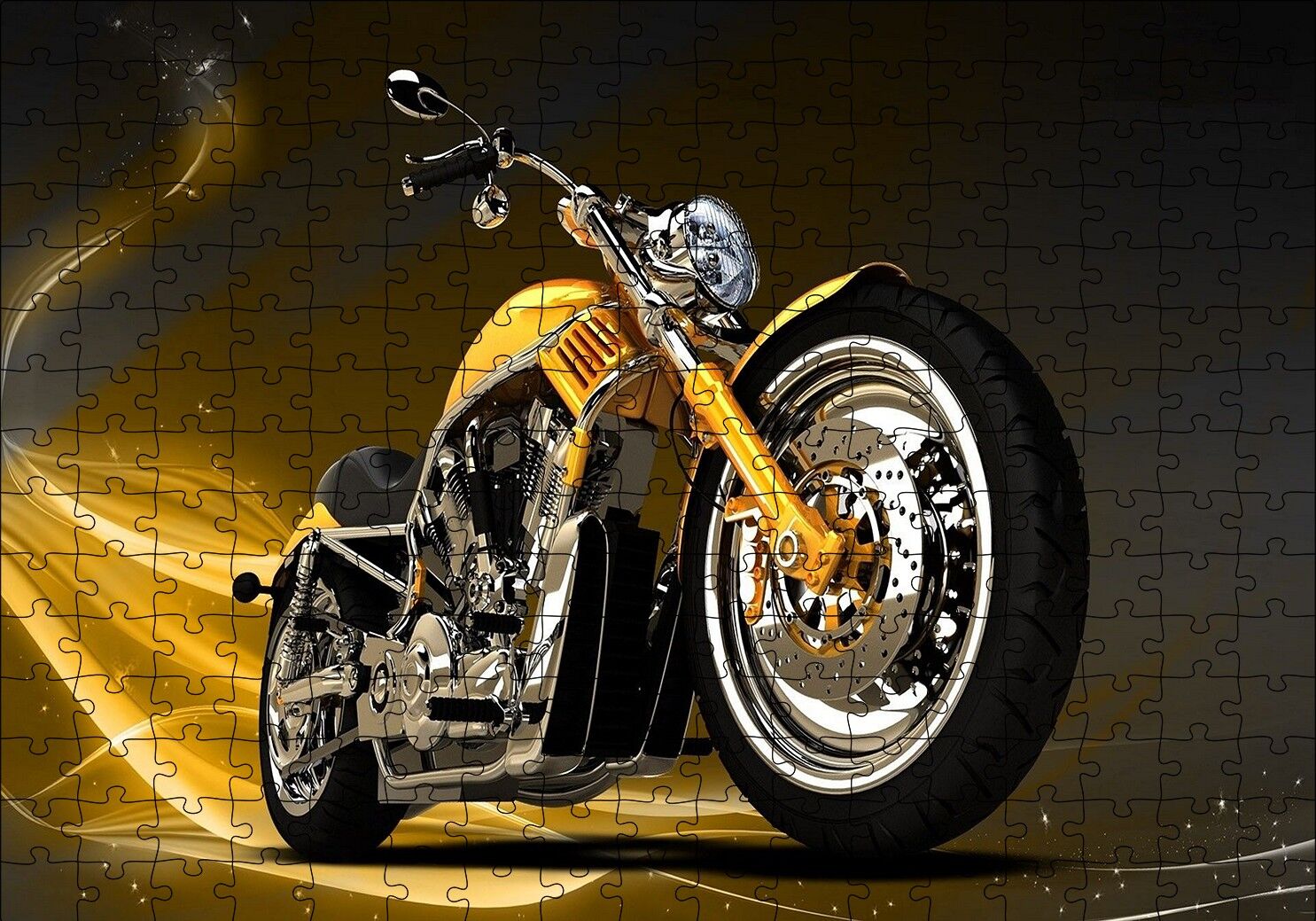 Sarı Chopper Motorsiklet Puzzle Yapboz MDF Ahşap 255 Parça 34 cm X 49 cm
