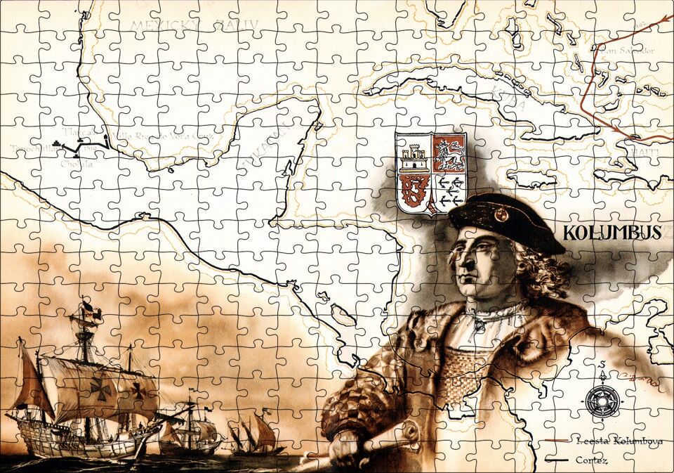Christopher Columbus Harita Ve Gemiler Puzzle Yapboz MDF Ahşap 255 Parça 34 cm X 49 cm