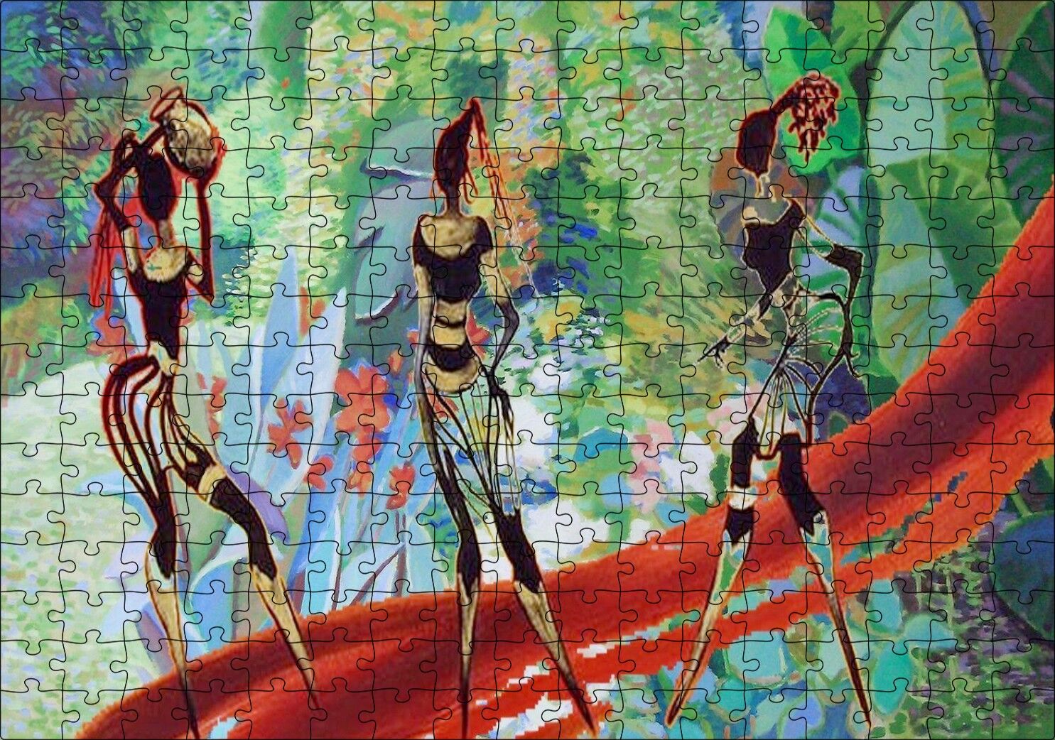 3 Afrikalı Kadın Silüeti ve Renkler Puzzle Yapboz MDF Ahşap 255 Parça 34 cm X 49 cm