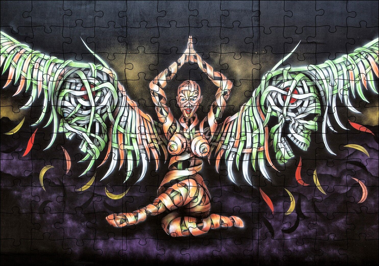 Mumya Melek ve Kurukafalar Duvar Boyama Puzzle Yapboz MDF Ahşap