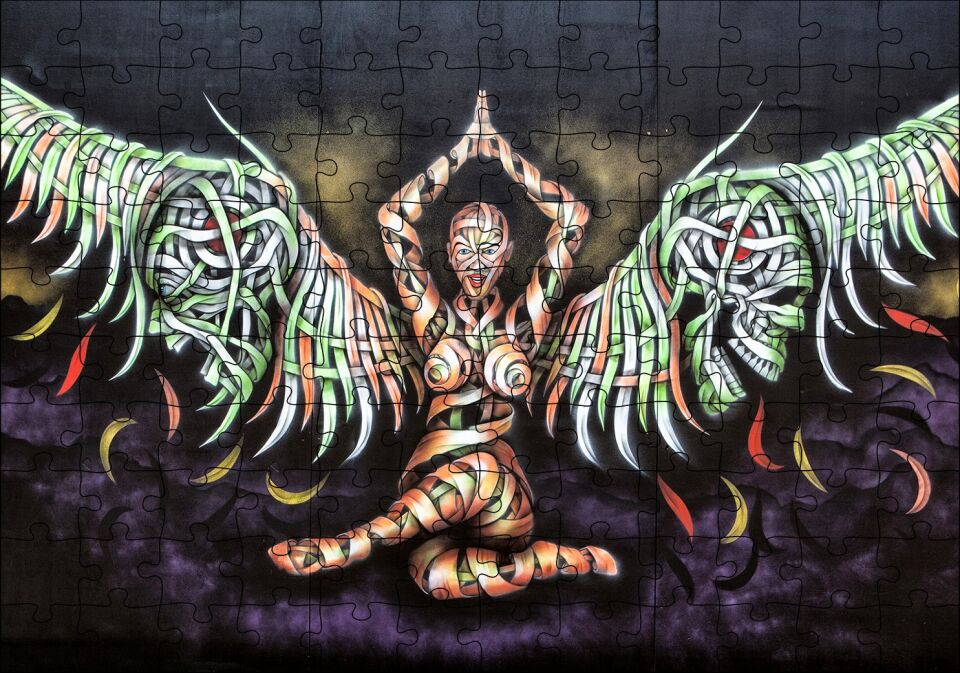 Mumya Melek ve Kurukafalar Duvar Boyama Puzzle Yapboz MDF Ahşap