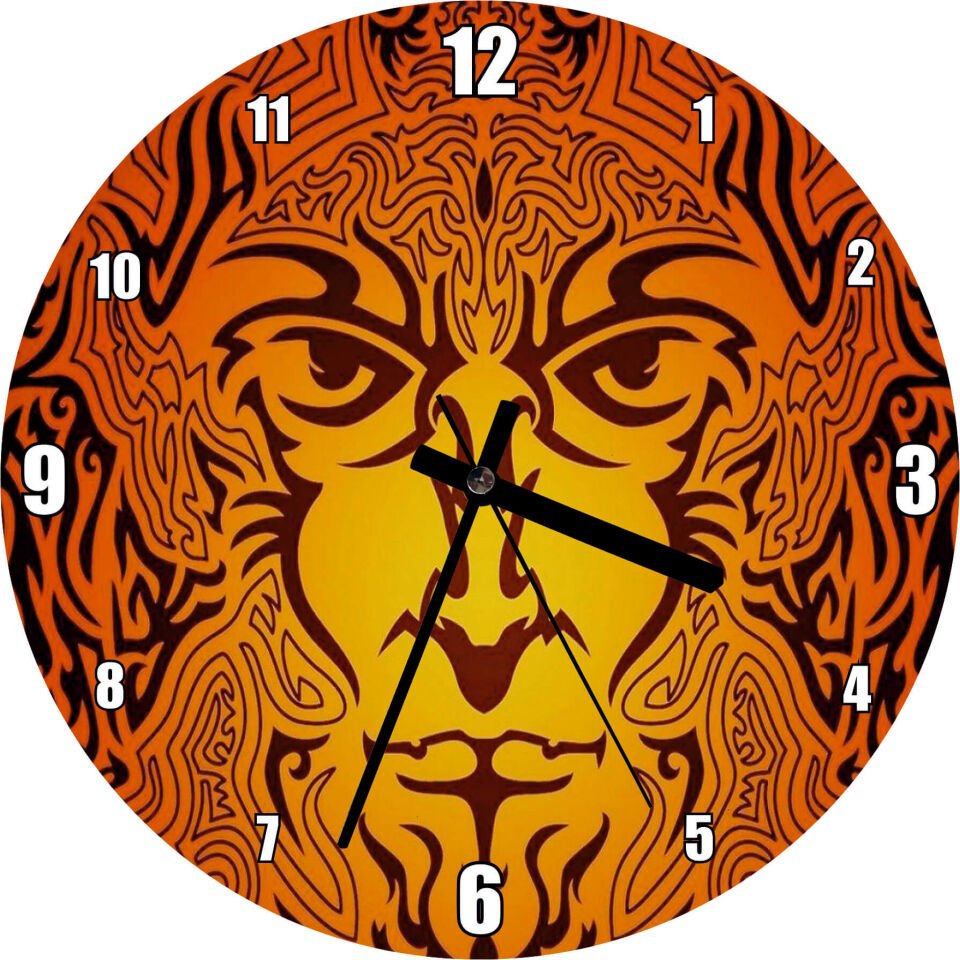 Kurtadam Tribal Portre Mdf Ahşap Duvar Saati 30 cm Çap