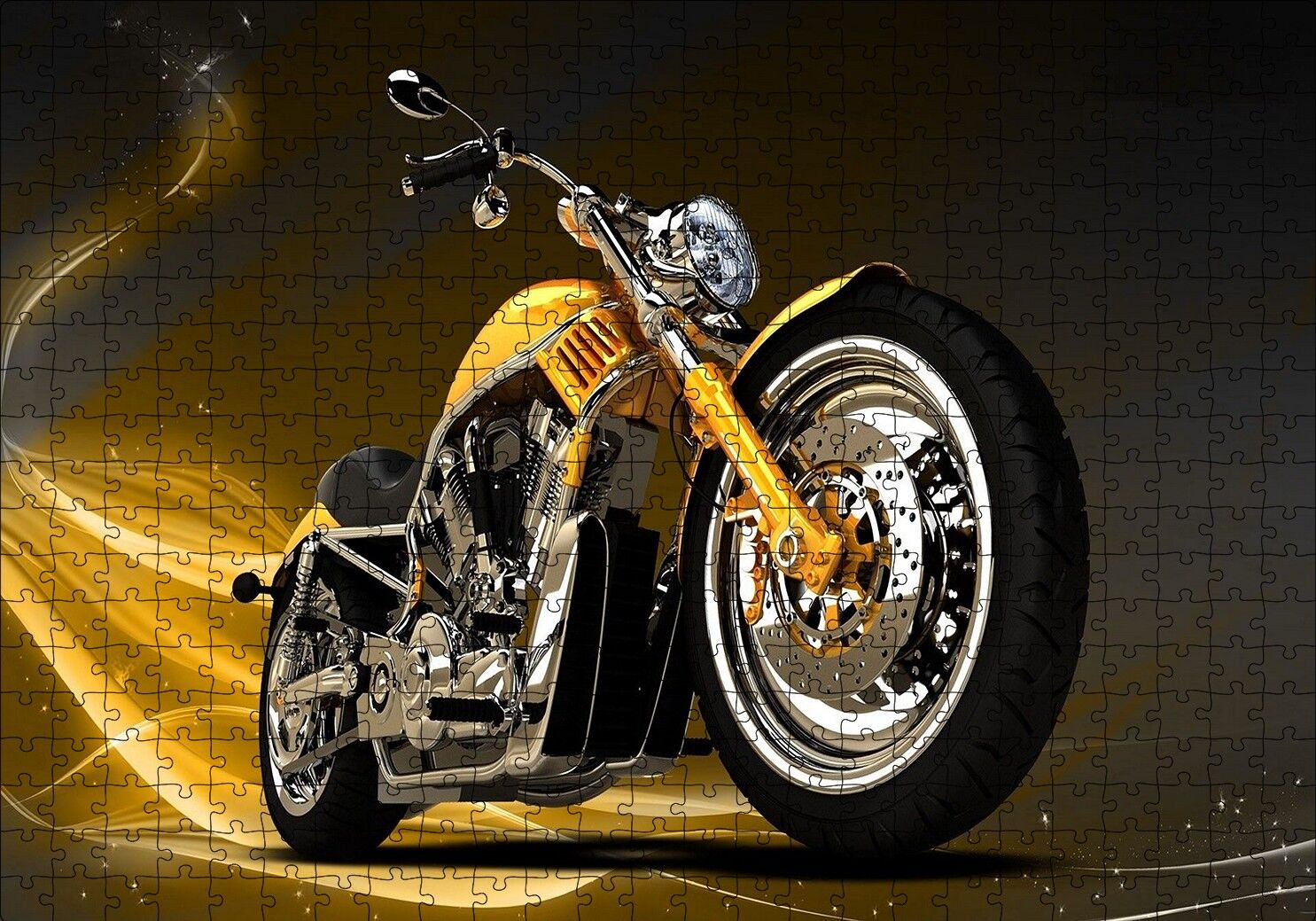 Sarı Chopper Motorsiklet Puzzle Yapboz MDF Ahşap 500 Parça 49 cm X 68 cm