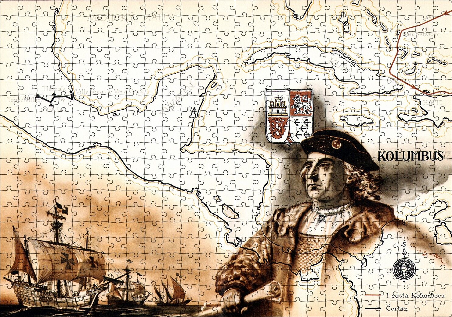 Christopher Columbus Harita Ve Gemiler Puzzle Yapboz MDF Ahşap 500 Parça 49 cm X 68 cm